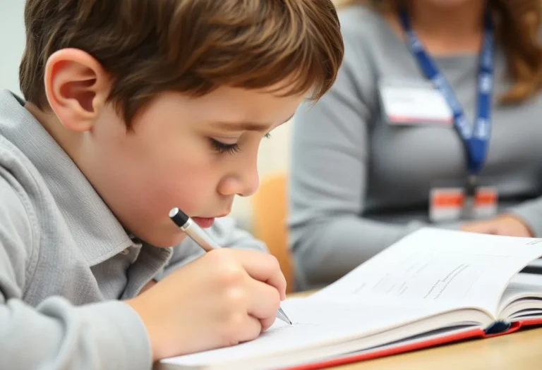 Child studying with and on set tutor
