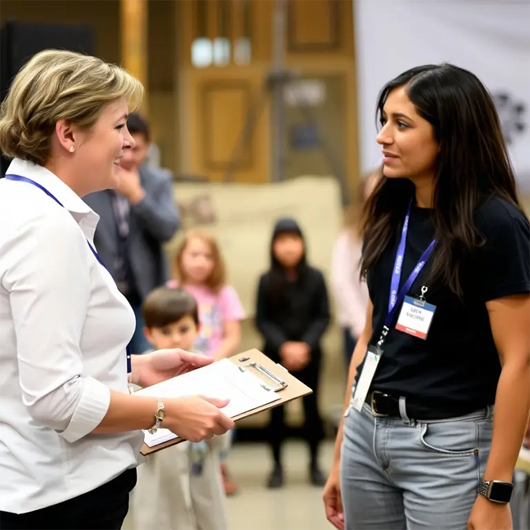 Professional child actor consultant speaking with production crew