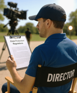 Director reading regulations on set